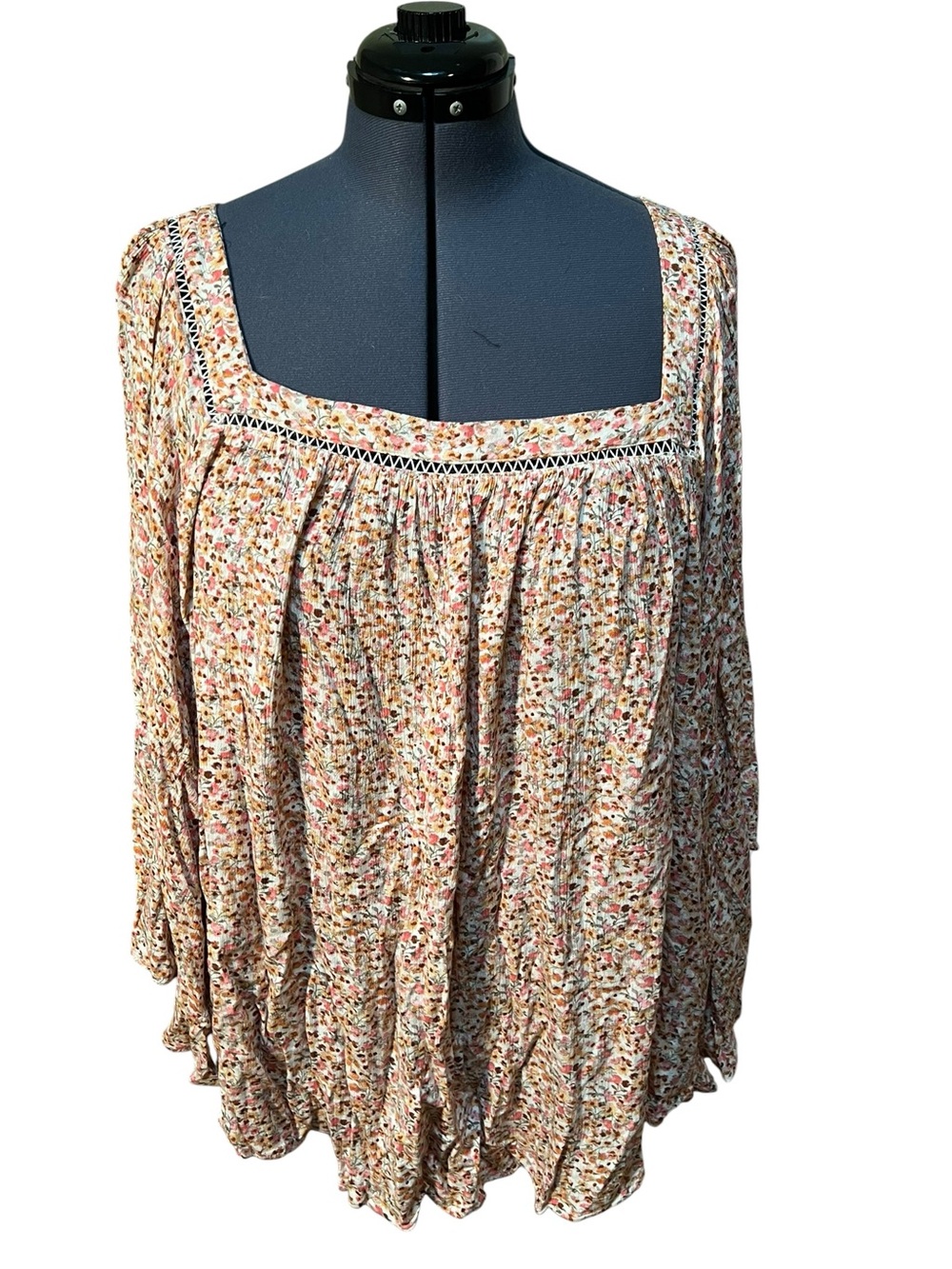 Lane Bryant Womens Plus Sz 26/28 Peasant Blouse Batwing Square Neck Ditsy Floral